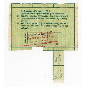 Kartka zaopatrzeniowa na paliwo dla TAXI, 4 x 30 l. 2 półrocze 1985. Niekompletna (1092)