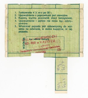 Fuel supply card for TAXI, 4 x 30 l. 2nd half 1985. incomplete (1092)
