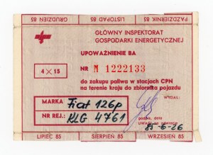 Fuel supply card for TAXI, 4 x 15 l. 2nd half 1985. incomplete (1093)