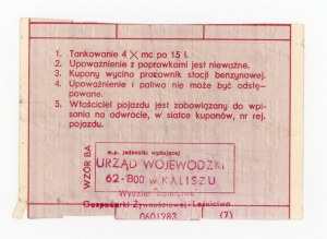 Fuel supply card for TAXI, 4 x 15 l. 2nd half 1985. incomplete (1093)