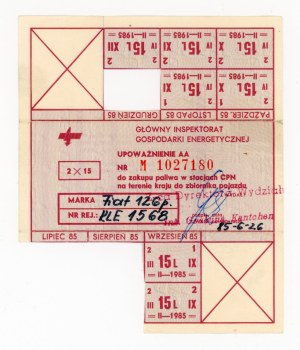 Fuel supply card for TAXI, 2 x 15 l. 2nd half 1985. incomplete (1094)