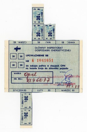 Fuel supply card for TAXI, 4 x 30 l. 1st half 1985 (1095)