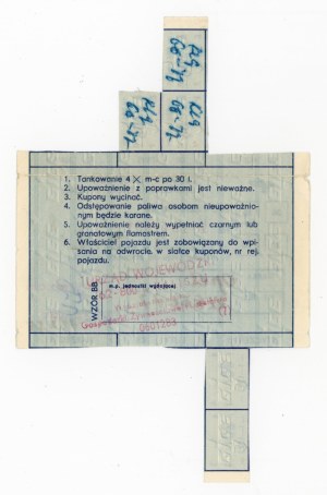 Fuel supply card for TAXI, 4 x 30 l. 1st half 1985 (1095)