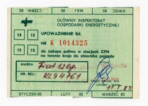Fuel supply card for TAXI, 4 x 15 l. 1st half 1985. incomplete (1096)