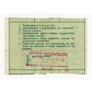 Kartka zaopatrzeniowa na paliwo dla TAXI, 4 x 15 l. 1 półrocze 1985. Niekompletna (1096)