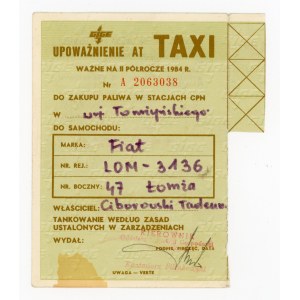Kartka zaopatrzeniowa na paliwo dla TAXI, 2 półrocze 1984. Niekompletna (1098)