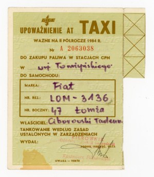 Fuel supply card for TAXI, 2nd half of 1984. incomplete (1098)