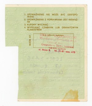 Fuel supply card for TAXI, 2nd half of 1984. incomplete (1098)