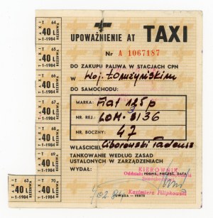 Fuel supply card for TAXI, 7.II. 1984. incomplete (1099)