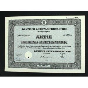 Gdańsk, Danziger Aktien-Breibrauerei (Browar) 1.000 RM, 1942 (957)