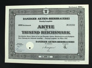 Danzig, Danziger Aktien-Breibrauerei (Brewery) RM 1,000, 1942 (957)