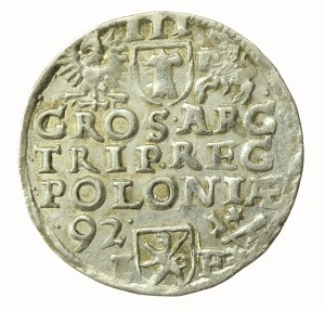Sigismund III Vasa, Trojak 1592, Poznań - date on the left (1225)