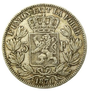 Belgia, Leopold II, 5 franków 1870 (934)