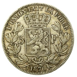 Belgium, Leopold II, 5 francs 1870 (934)