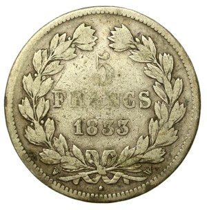 France, Louis Philippe I, 5 francs 1833, Lille (935)