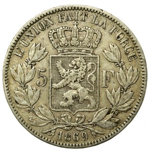 Belgia, Leopold II, 5 franków 1869 (936)