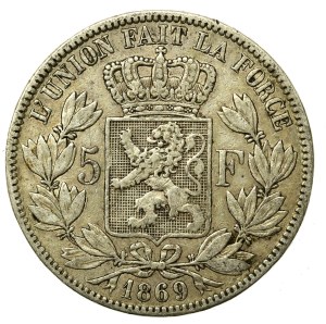 Belgium, Leopold II, 5 francs 1869 (936)