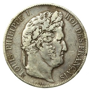 Francja, Ludwik Filip I, 5 franków 1845, Lille (941)