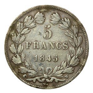 Francja, Ludwik Filip I, 5 franków 1845, Lille (941)