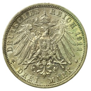 Niemcy, Badenia, Friedrich II, 3 marki 1911 (992)