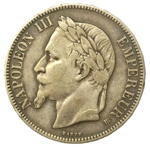 France, Napoleon III, 5 francs 1867, Strasbourg (995)