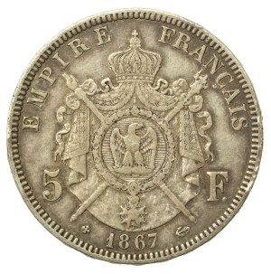 France, Napoleon III, 5 francs 1867, Strasbourg (995)