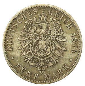 Germany, Prussia, Wilhelm, 5 marks 1876, Hanover (997)