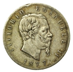 Italy, Victor Emmanuel II, 5 lira 1877, Rome (999)