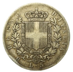Italy, Victor Emmanuel II, 5 lira 1877, Rome (999)