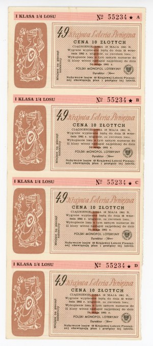 49 National Money Lottery, Krakow 1961 A, B, C, D. Total of 4 pcs. (1259)