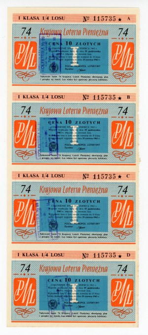 74 National Money Lottery, 1963 A, B, C, D. Total of 4 pcs. (1263)