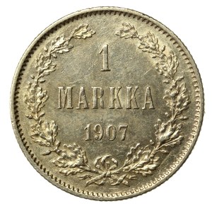 Finland, Russian occupation, Nicholas II, 1 mark 1907 (641)