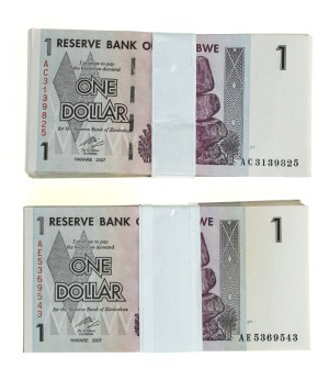 Zimbabwe, $1 2007. 2 x Bank Pack of 100 pcs. (699)