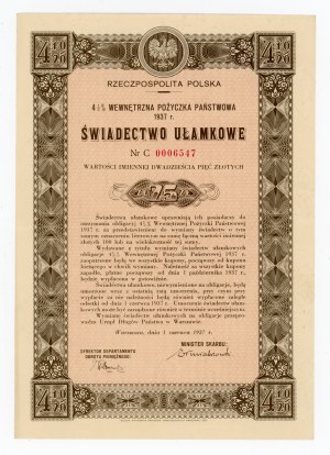 4,5% Feuer. Intern 1937, Fraktionszertifikat 25 zloty - Serie C (227)
