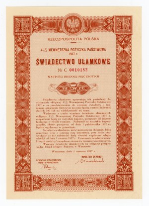 4,5% Feuer. Intern 1937, Fraktionszertifikat 5 zloty - Serie C(228)