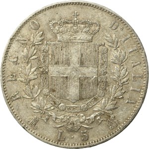 Italien, Viktor Emanuel II, 5 Lire 1874, Mailand (980)