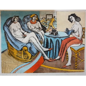 Czesław Tumielewicz (ur.1942) Czytanie Poezji, suchoryt z akwarelą