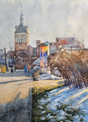 Wojciech Górecki, Węlowy Market in Gdańsk, watercolor on paper