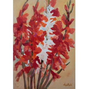 Maja Majewska- Keane, Gladiole, akryl na płótnie