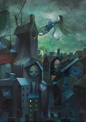 Krzysztof Iwin, City of Dreams, oil on panel