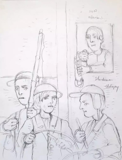 Kiejstut Bereźnicki (1935), Studium Chłopcy, ołówek na papierze