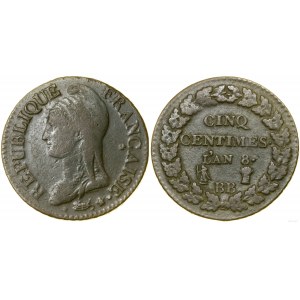 France, 5 centimes, L'AN 8 (1799-1800), Strasbourg