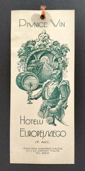 [Advertisement] Wine Cellars of the European Holet. Warsaw [Second Republic].