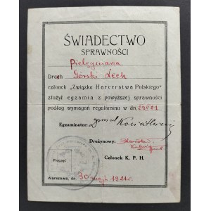 [Harcerstwo] ŚWIADECTWO SPRAWNOŚCI na Pielęgniarza. Warszawa [1921]