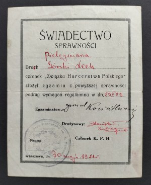 [Scouting] A certificate of fitness for a nurse. Warsaw [1921].