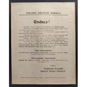 [Polowe Druzyny Sokole] Krakowska Komenda Sokolich Drużyn Polowych. RODACY ! Kraków [ok.1914]