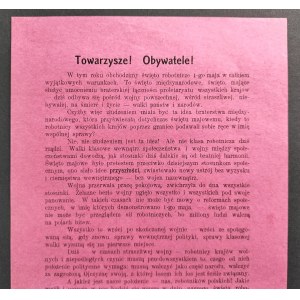 [1 maja] Centralny Komitet Robotniczy POLSKIEJ PARTYI SOCYALISTYCZNEJ - Towarzysze ! Obywatele ! Warszawa [1915]