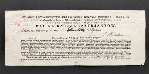 POLISH RED CROSS SOCIETY. BALL FOR REPATRIATES. Radom [1922].