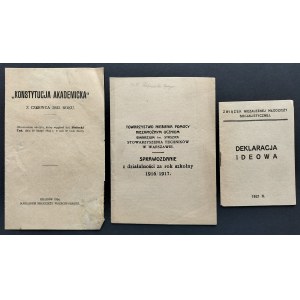 [Młodzież wszechpolska & Związek Niezależniej Młodzieży Socjalistycznej] Zestaw 3 broszur. Kraków-Warszawa [1916-1924]