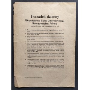 [SEJM] Porządek dzienny 290 posiedzenia Sejmu Ustawodawczego Rzeczypospolitej Polskiej w dniu 21 marca 1922 r. o godzinie 4 po poł. Warszawa [1922]